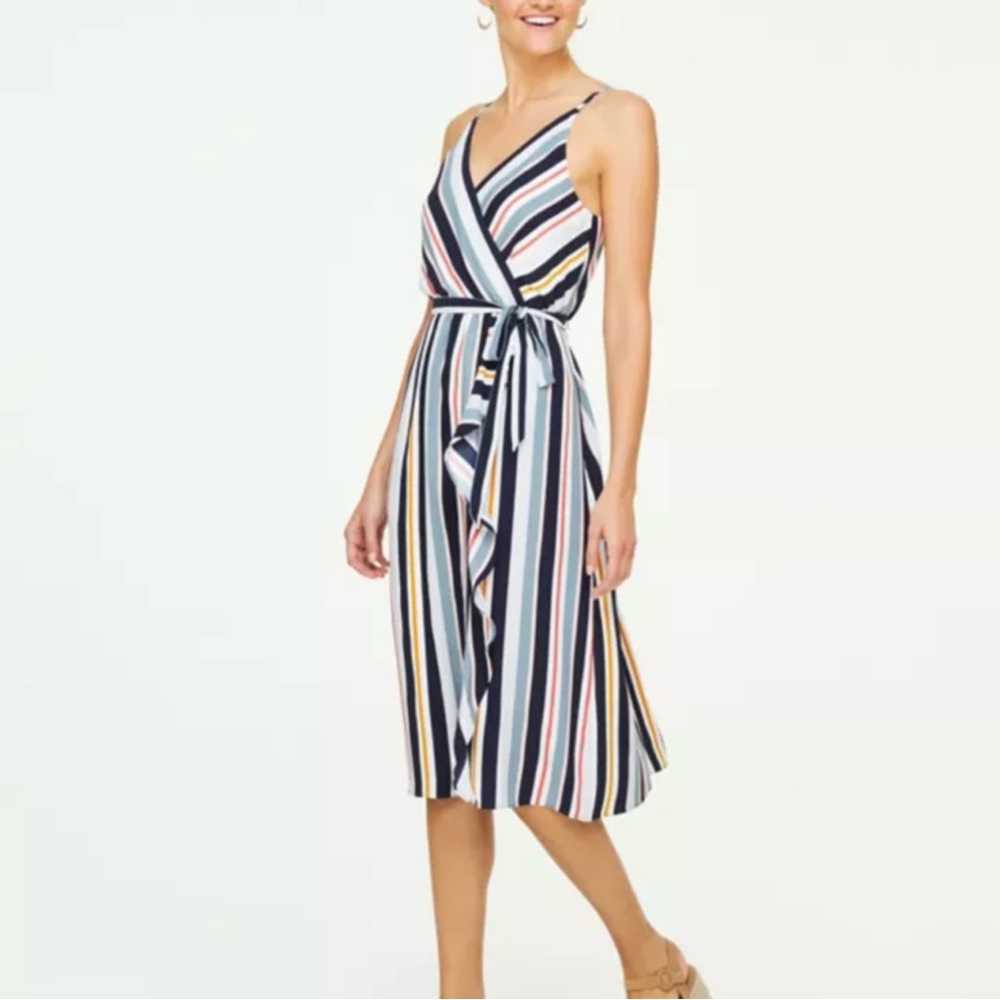 LOFT Striped Wrap Dress, Size Medium Petite